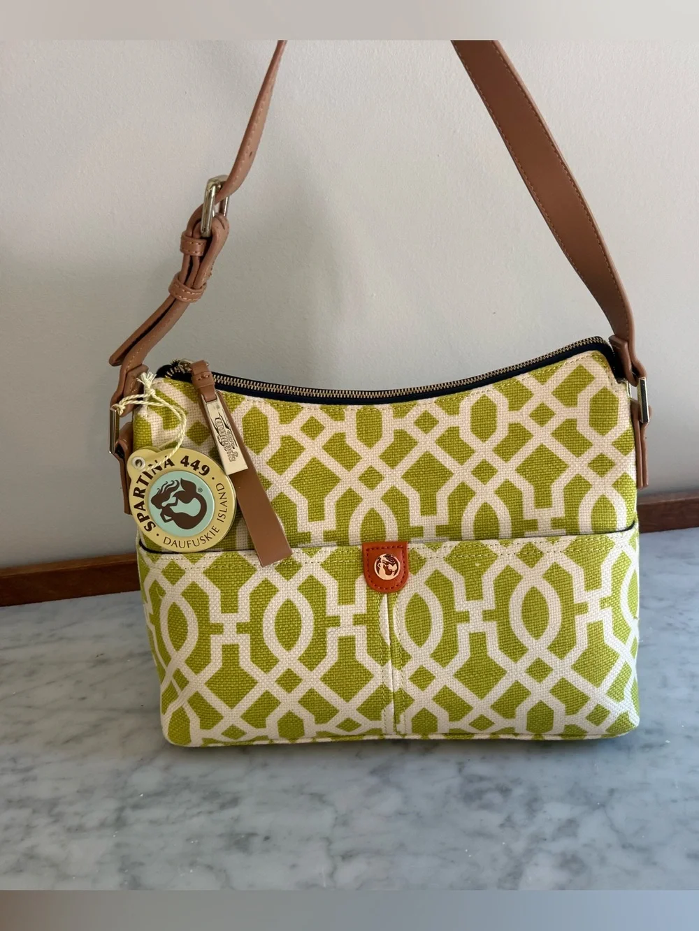 Spartina 449 Heyward Dixie Hobo Bag Lime Green White NWT